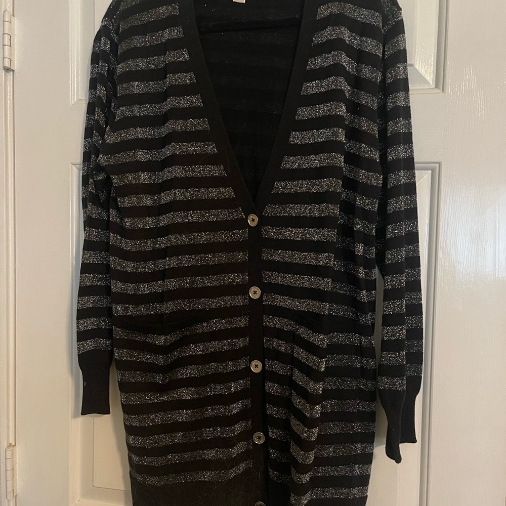 Michael Kors Black Cardigan with Subtle Silver Threads
